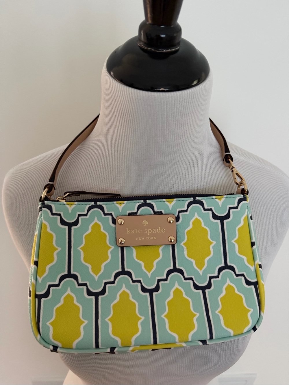kate spade Mint, Yellow & Navy Patterned Shoulder Bag
